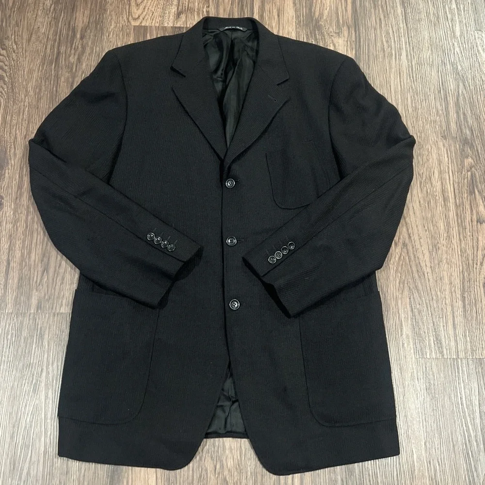 Canali Proposta Sport Coat Blazer Jacket 56L EU Waffle Knit Pure Wool In Black